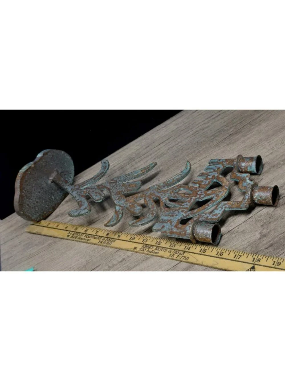 Cast Iron Isreal Candle Holder Candelabra Bronze/brass Finish Patina 19 X 6.5
